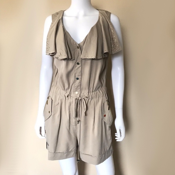 Cache Pants - Cache One Piece Tan Sleeveless Studded Romper